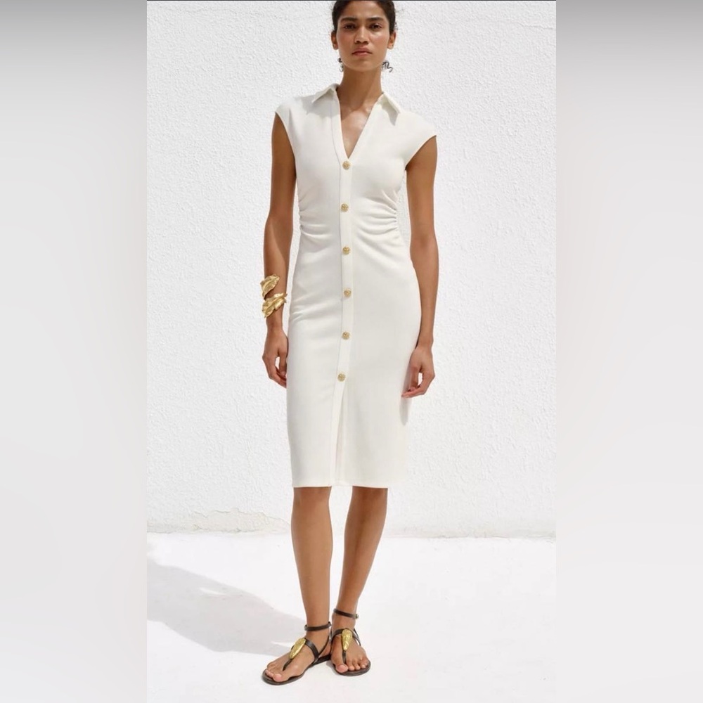 Zara Piqué Shirt Dress Size Small white - Picture 4 of 8